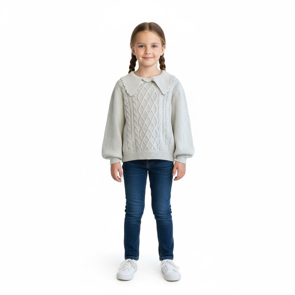 Janie And Jack Cable Knit Scallop Collar Sweater - Picture 11 of 16